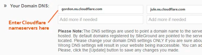 ambie los servidores de nombres en su registrador de dominios por el que le proporcionó Cloudflare.